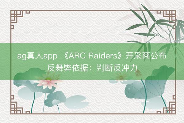 ag真人app 《ARC Raiders》开采商公布反舞弊依据：判断反冲力
