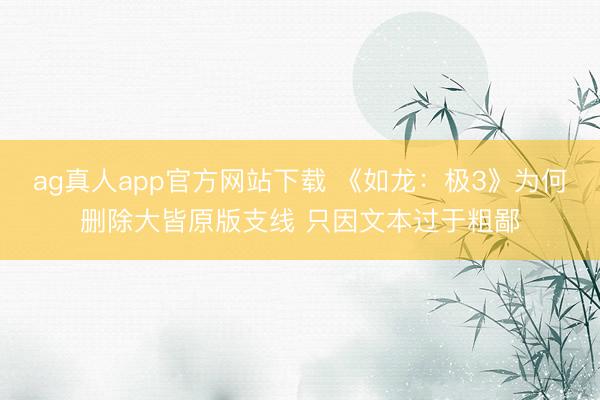 ag真人app官方网站下载 《如龙:极3》为何删除大皆原版支线 只因文本过于粗鄙